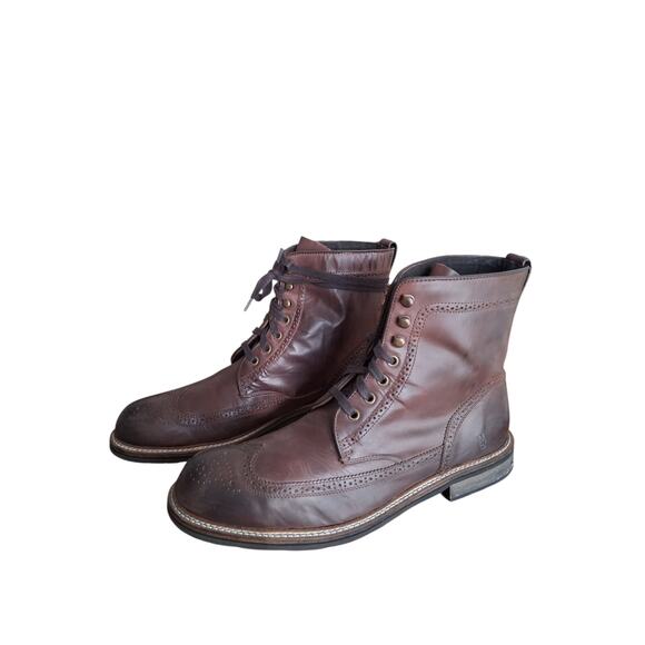 John Varvatos Mens size 13M Leather Brogue Lace-Up Wingtip Casual Preppy Boots - Picture 1 of 13